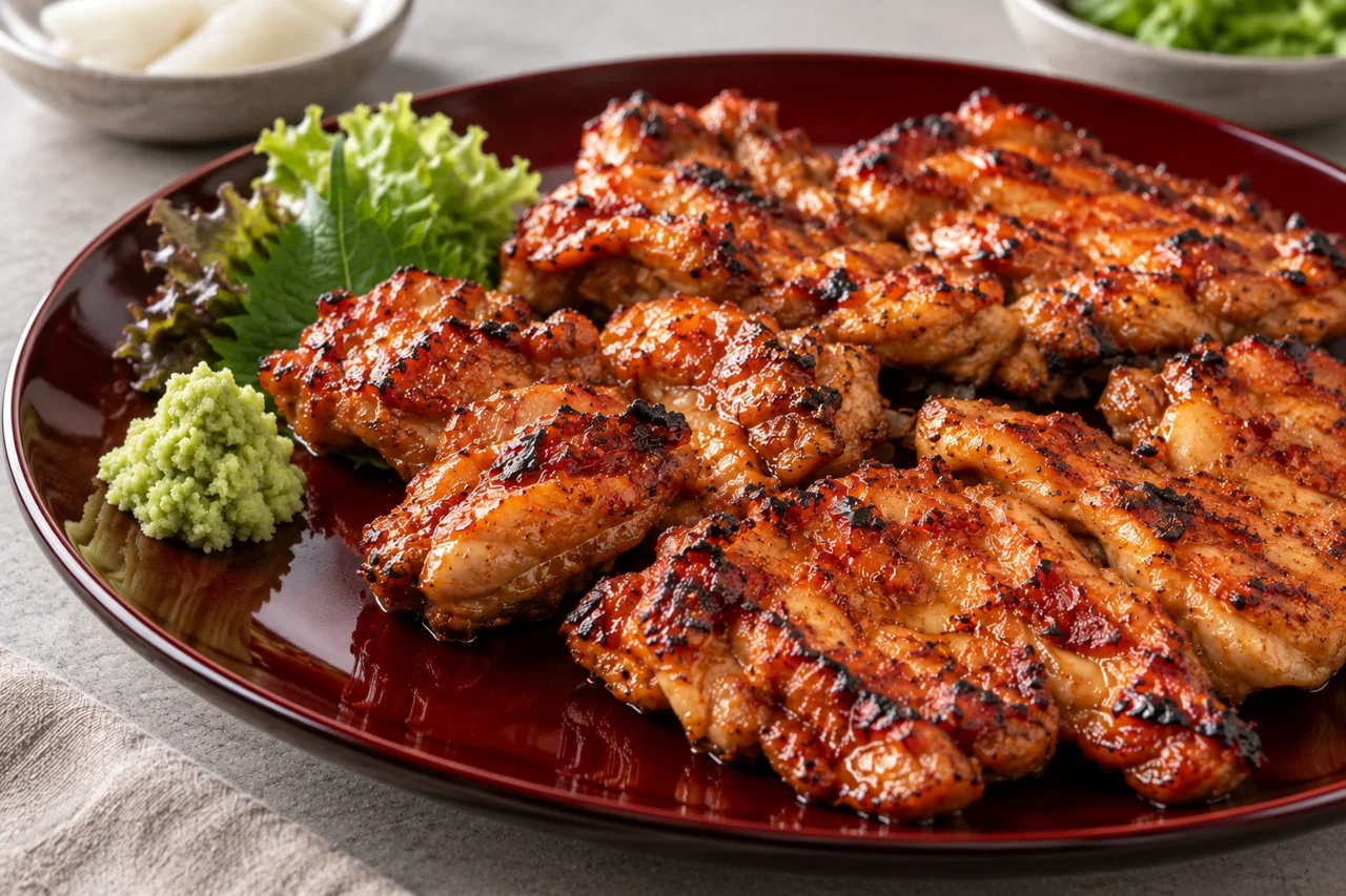 접시에 담은 고추냉이 숯불닭갈비